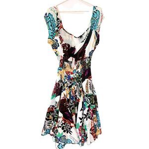 Grace Dresses White Floral Elastic Waist Full Skirt Midi 100% Cotton Dress Small